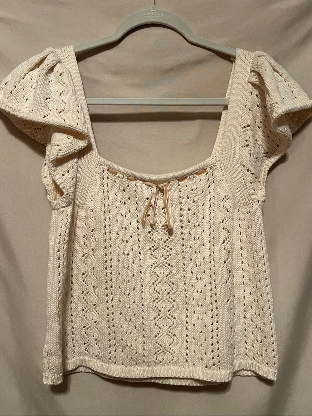Haute Hippie Cream Knit Eyelet Short‎ Sleeve Top Size XL